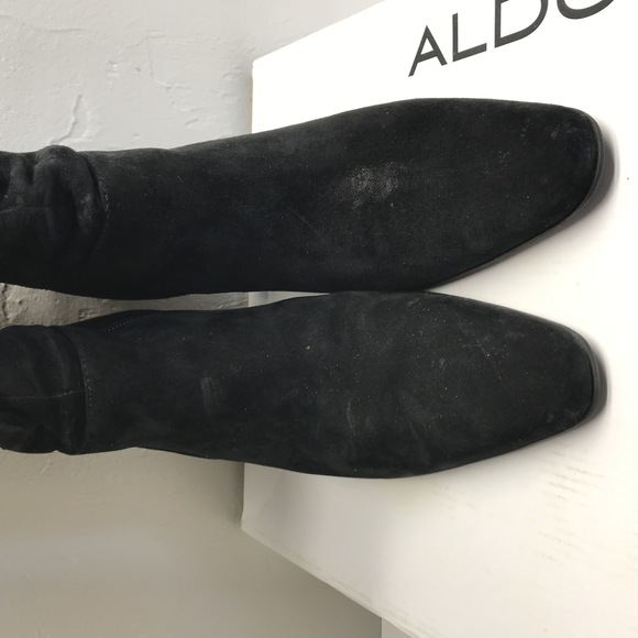 ALDO Black Suede Knee-High Buckle Stiletto Slouch Boots Women's Size 8M - Picture 6 of 12